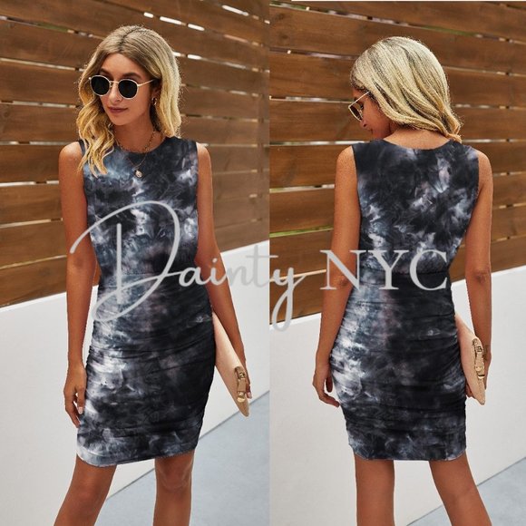 Dainty NYC Dresses & Skirts - Cosmic Tie Dye Sleeveless Ruched Dress
